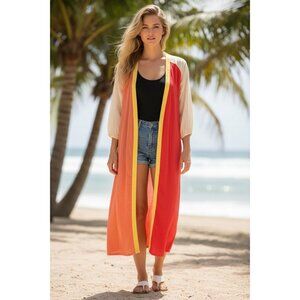 RHODE Resort Cotton Maxi Kimono NWT XS Oversized Colorblock Cover Up